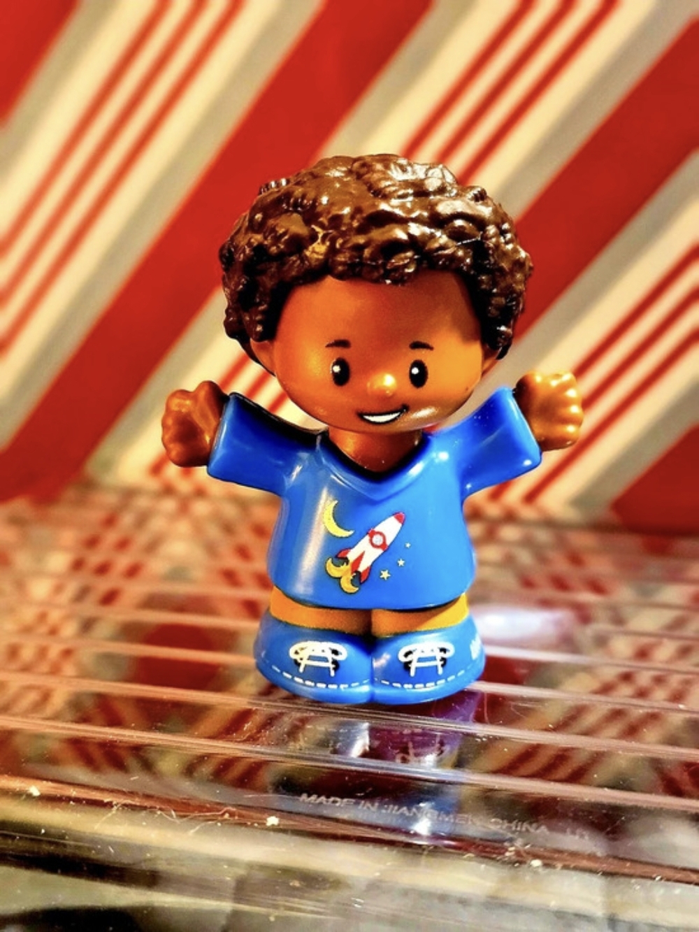2016 Fisher Price Little People African American Little Boy Blue Rocket Shirt